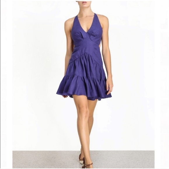 Zimmermann Dresses & Skirts - Zimmermann V-Neck Mini Dress Size 0 US 4 Lapis Purple Linen